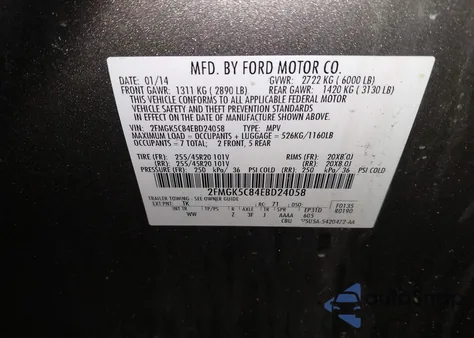 2014 Ford Flex Sel from USA, damaged, VIN 2FMGK5C84EBD24058
